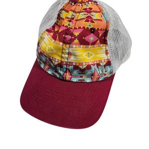 HOOey Trucker‎ Hat Aztec Print Maroon Baseball Cap Southwestern Design